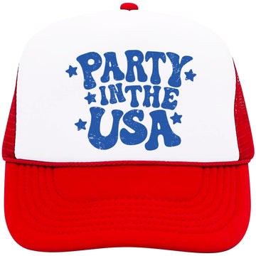 Olive Loves Apple Party in the USA 4th of July Trucker Hat Classic 5 Panel Mesh Snap Back