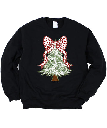 Floral Christmas Tree with Red Dot Holiday Bow Topper Sweatshirt for Women Teens and Girls