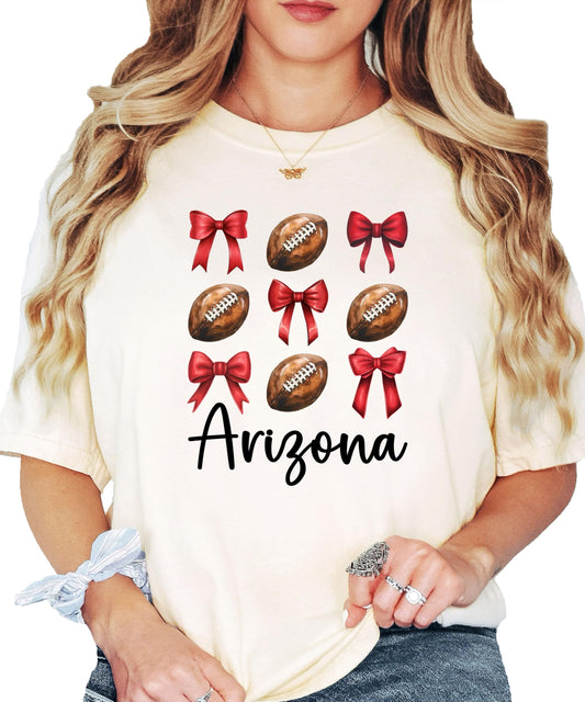 Arizona Football Shirt for Women and Teens Red Bows T-Shirt with Footballs