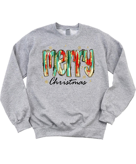 Merry Christmas Sweatshirt for Women Teens and Girls Cute Watercolor Holiday Pullover