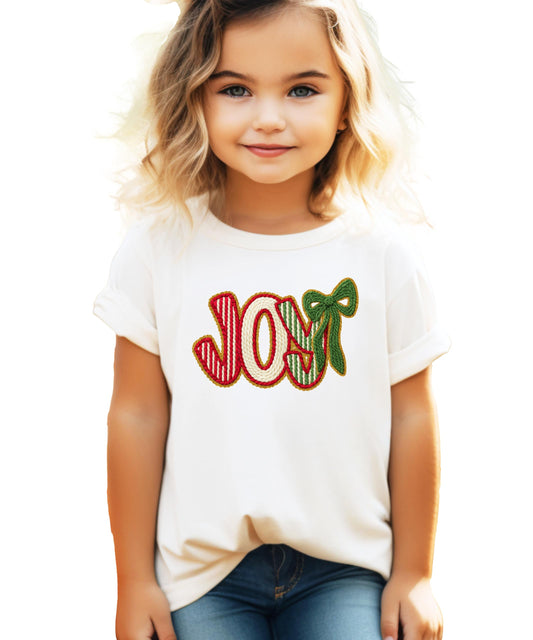 Ink Printed Image NOT a Yarn Patch Joy Holiday Shirt for Women, Teens & Kids Christmas Tee