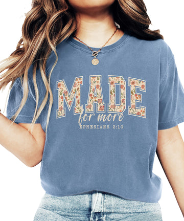 Made for More Faith Based Shirt for Women - Ephesians 2:10 Floral Christian Graphic Tee Espresso Shirt Adult Large