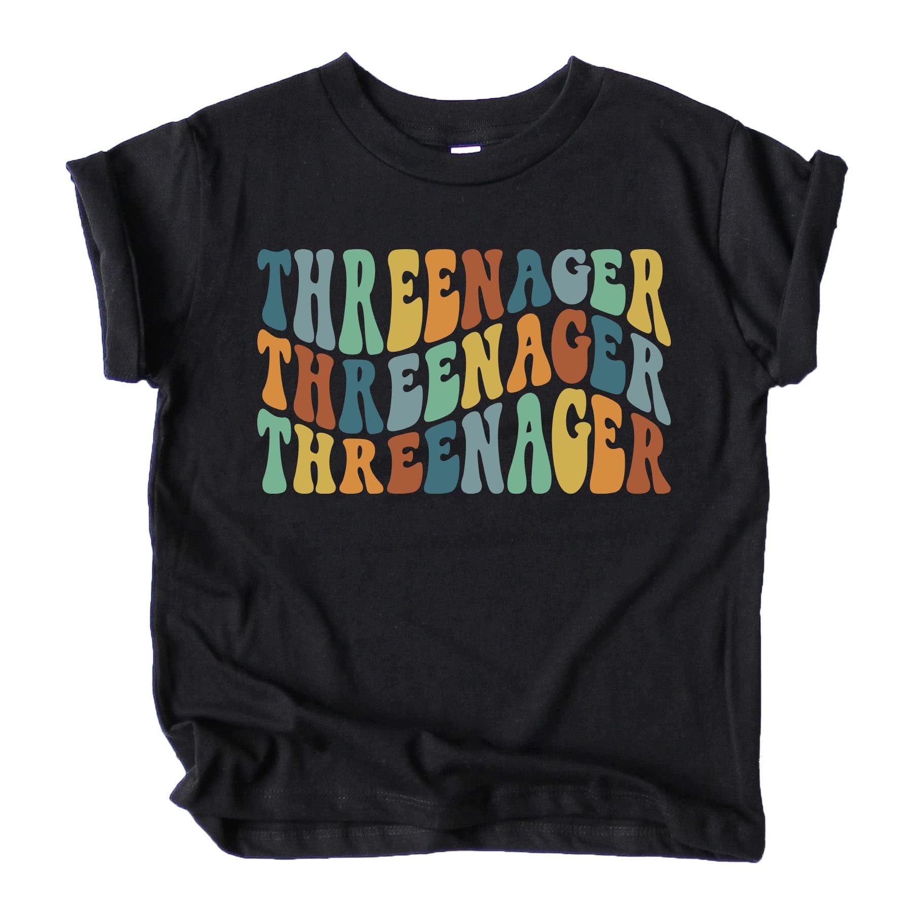 Groovy Threenager 3rd birthday shirt for toddlers in royal blue with retro vintage graphic