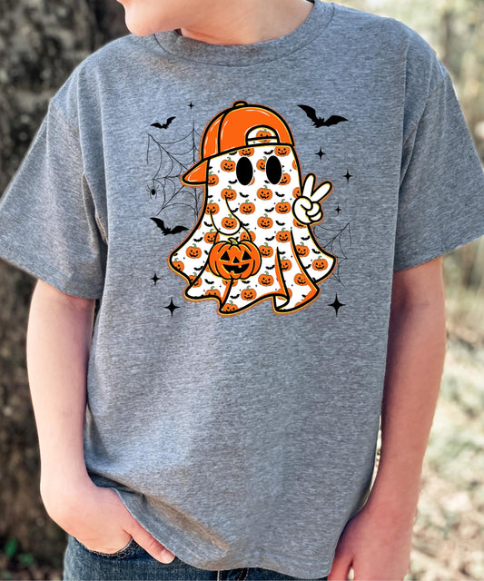 Ghost Peace Sign Halloween Shirt for Boys Youth & Toddler