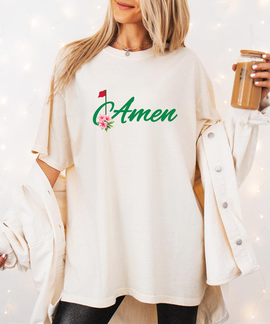 Amen Golf Shirt for Women and Teens Floral Golfers T-Shirt with Red Flag