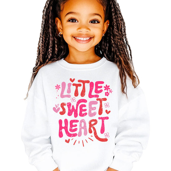 Girls modeling the Little Sweet Heart Valentine sweatshirt with pink hearts and flowers design
