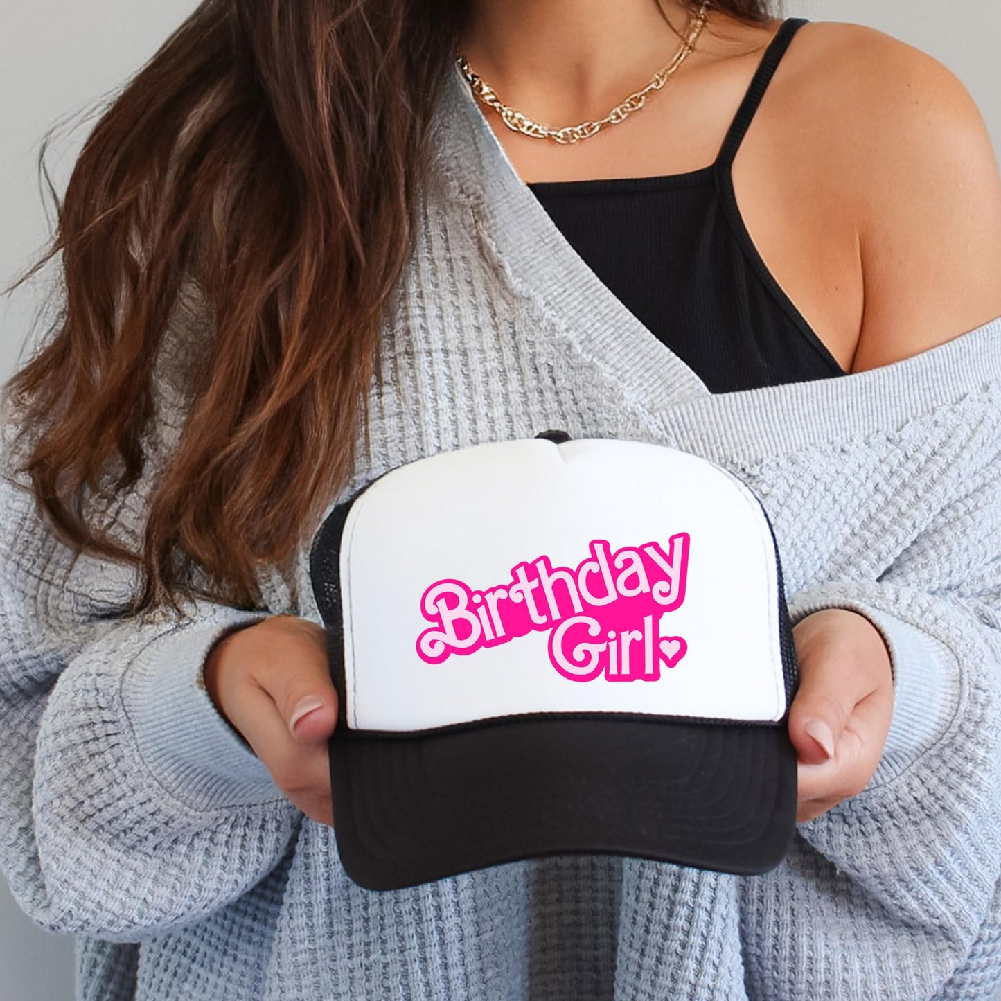 Birthday Girl Heart Hat for Women and Teens Trendy Pink Girly Adult Classic 5 Panel Mesh Snapback