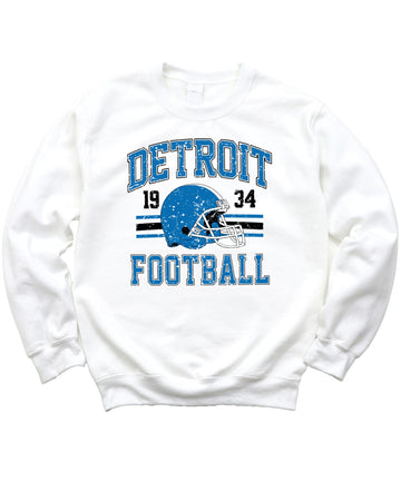 Vintage Detroit 1934 Football Sweatshirt for Men Women and Kids Blue and Black Pullover White Sweatshirt Adult X-Large