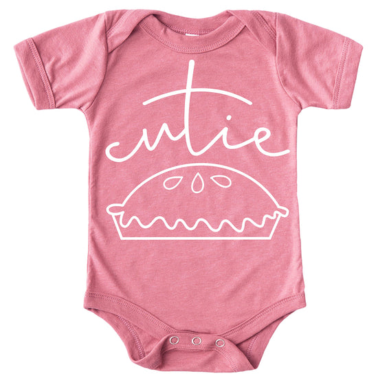 Cutie Pie infant bodysuit detail shot highlighting soft fabric and bold graphic