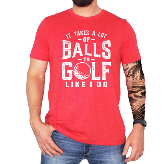 Close-up view of golf shirt text design showing weapons of grass destruction slogan