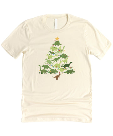 Trendy Dinosaur Christmas Tree Shirt for Kids and Adults Funny Dino Holiday Graphic Tee