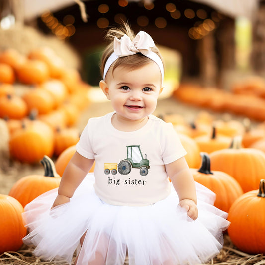 Big Sister Farm Tractor Sibling Reveal Shirt for Girls Birth Announcement