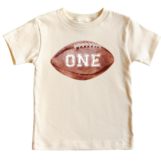 Distressed sports-themed 1st birthday graphic tee for baby boys in natural color