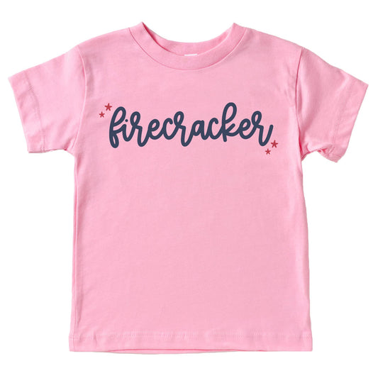 Pink firecracker graphic tee for kids 4th of July family matching outfit