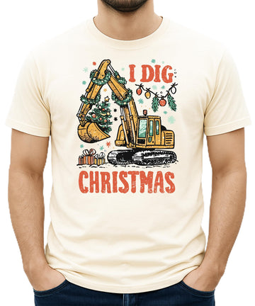 I Dig Christmas Excavator Shirt for Kids and Adults Trendy Holiday Graphic Tee for Boys