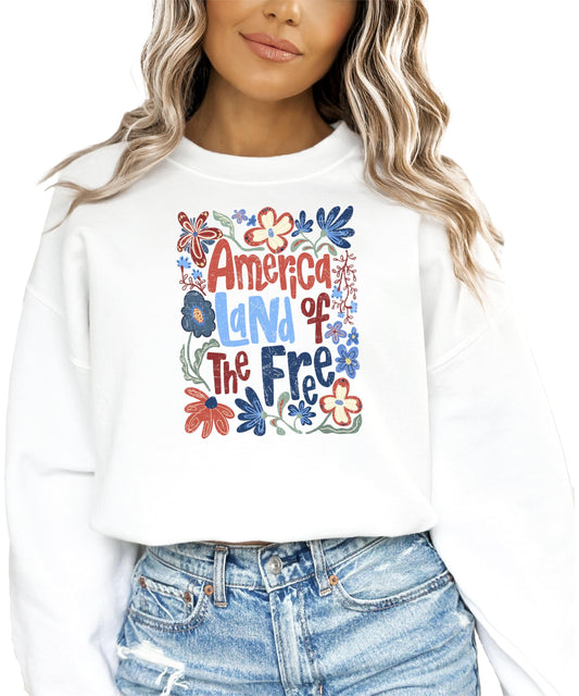 Olive Loves Apple America Land of The Free Sweatshirt for Women, Teens & Girls Floral Blue and Red Matching Sweater