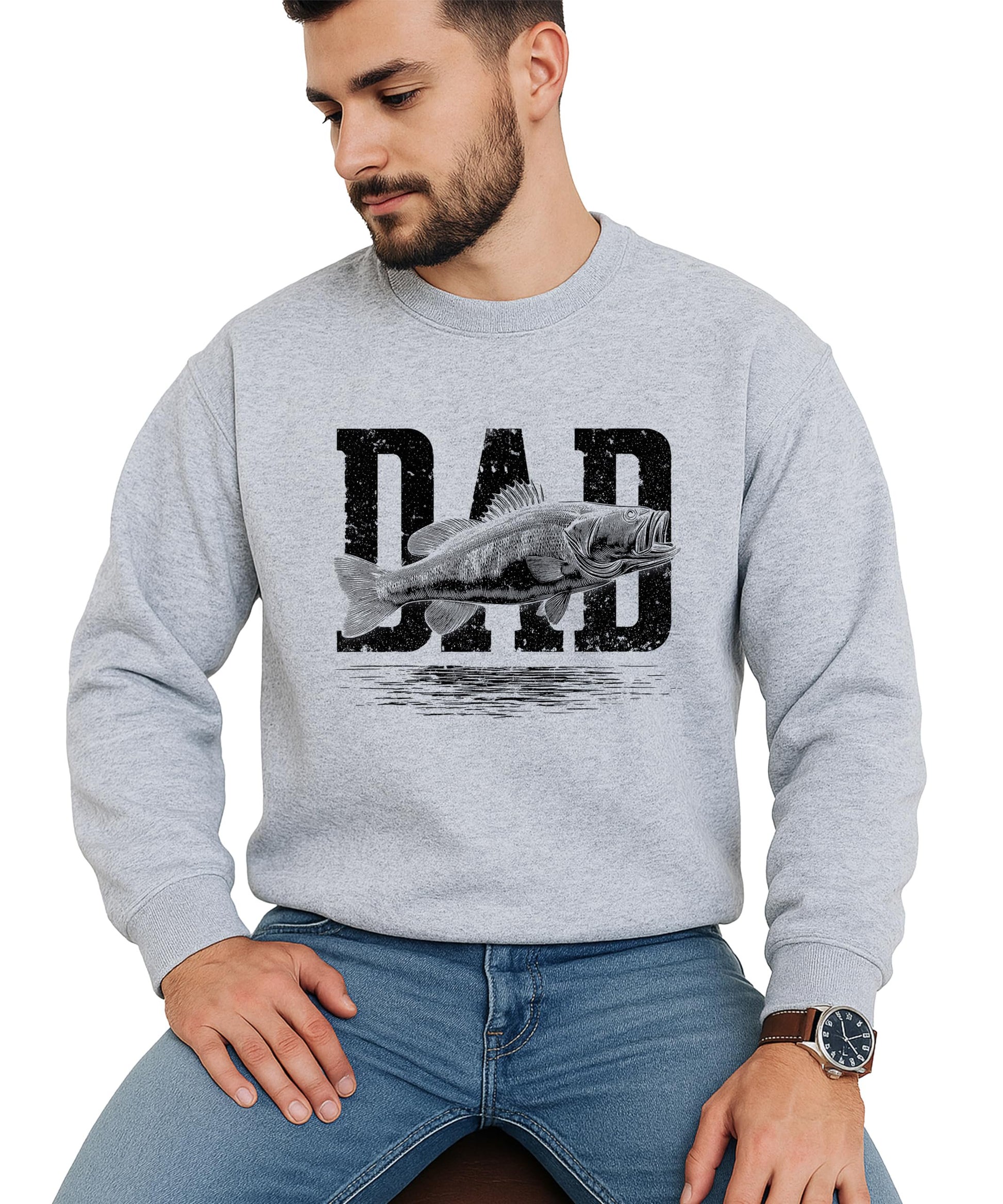 Dad Fish fishing-themed sweatshirt styled casually, great gift for fisherman dads