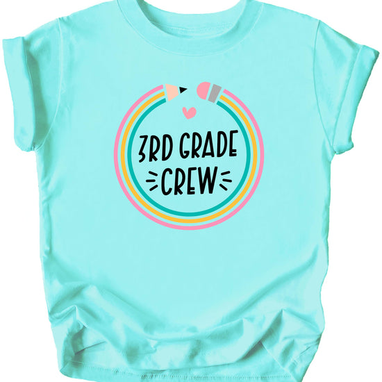 Olive Loves Apple 3rd Grade Crew pencil shirt styled as a first day of school outfit