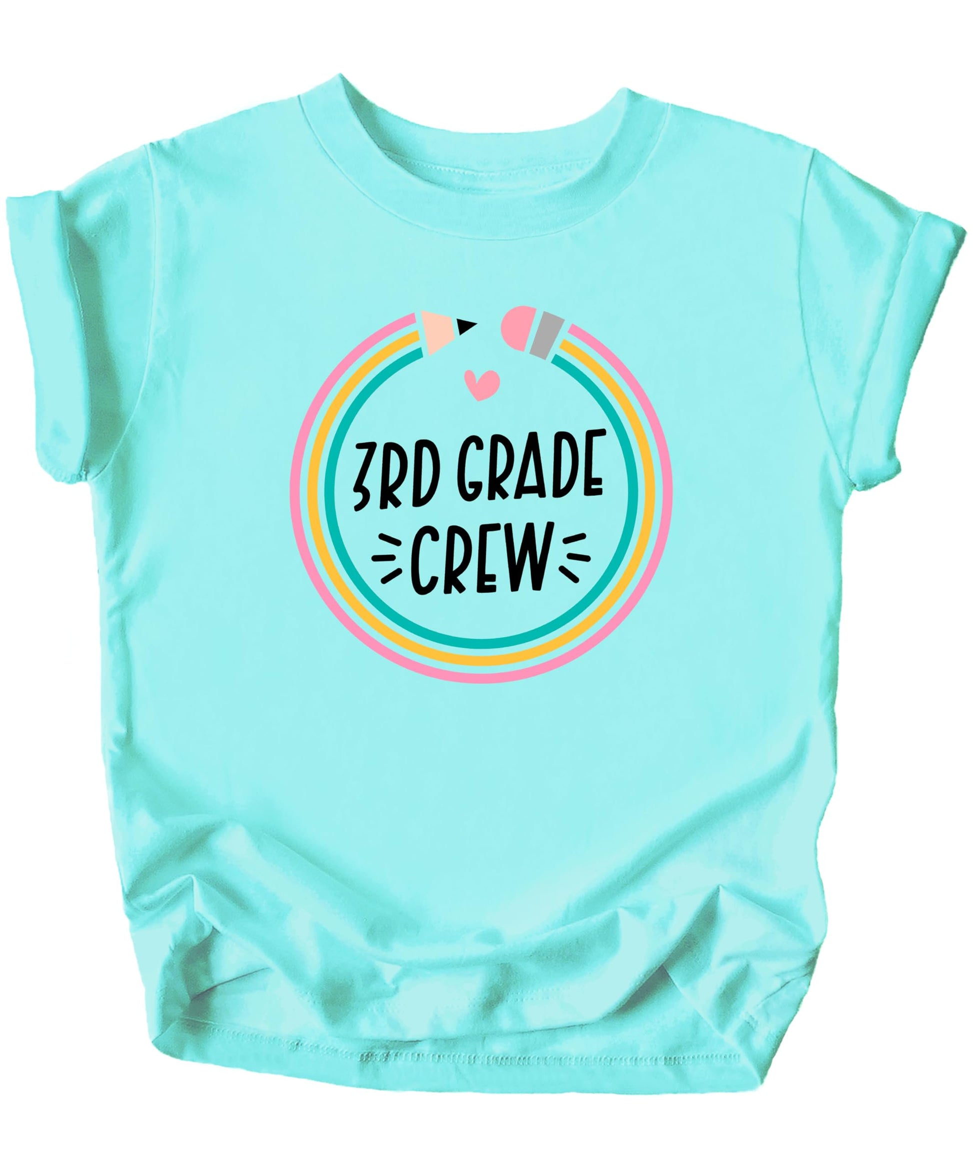 Olive Loves Apple 3rd Grade Crew pencil shirt styled as a first day of school outfit