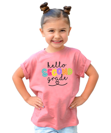 Olive Loves Apple Hello 2nd Grade First Day of School Gift Back to School Pink Shirt 4T
