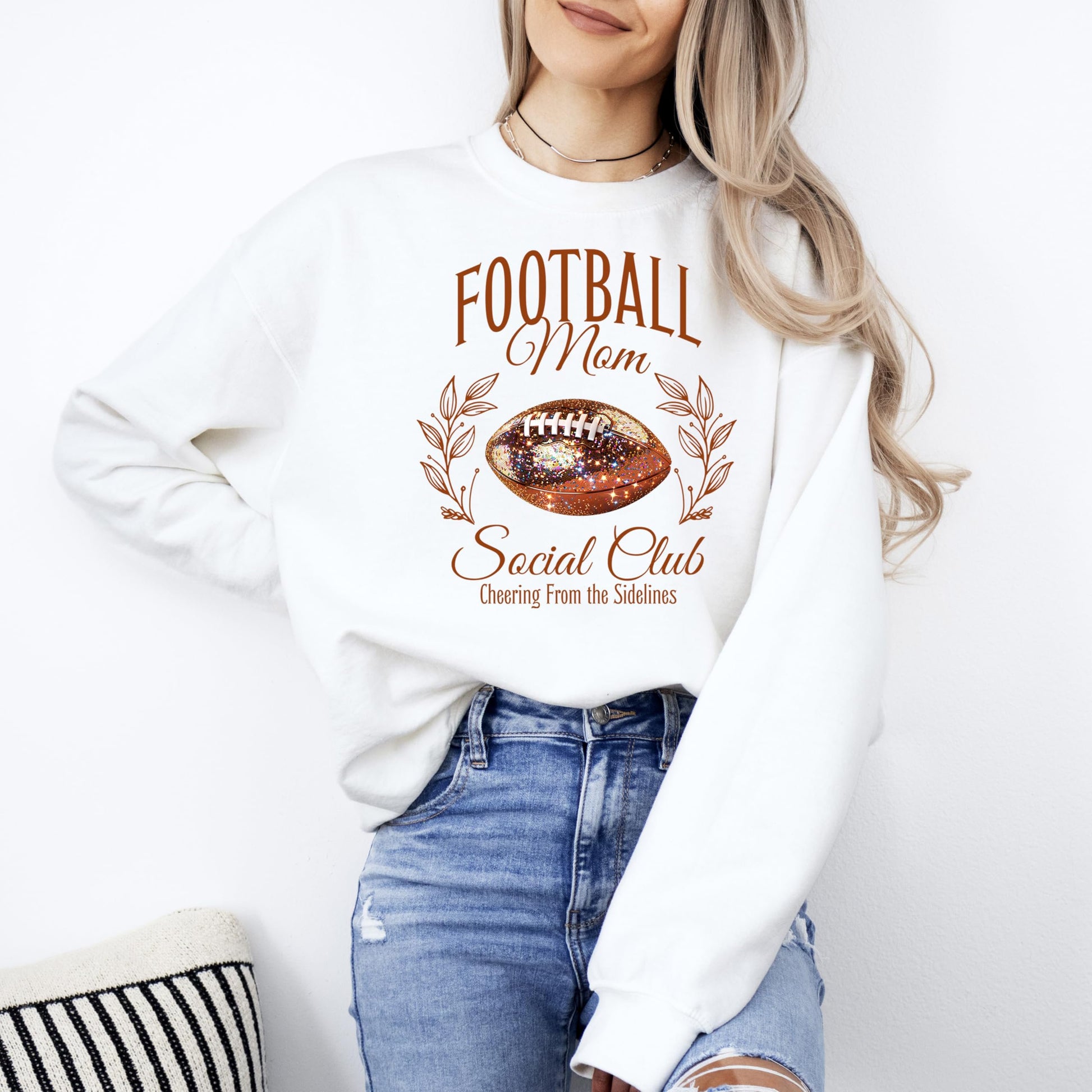 Back or side view of Football Mom Social Club gray pullover sweatshirt