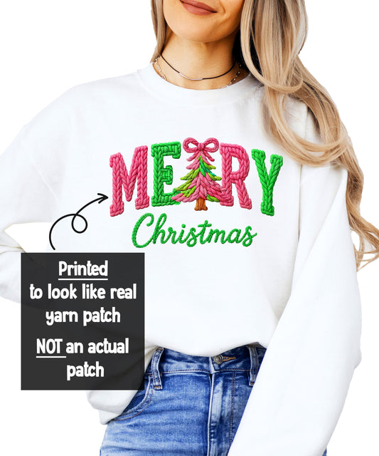 Olive Loves Apple Ink Printed Image NOT a Yarn Patch - Merry Christmas Faux Yarn Sweatshirt Matching Holiday Sweater