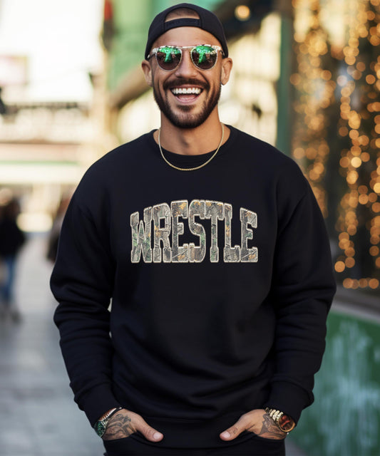 Olive Loves Apple Camo Wrestle Unisex Sweatshirt Camouflage Wrestling Crewneck