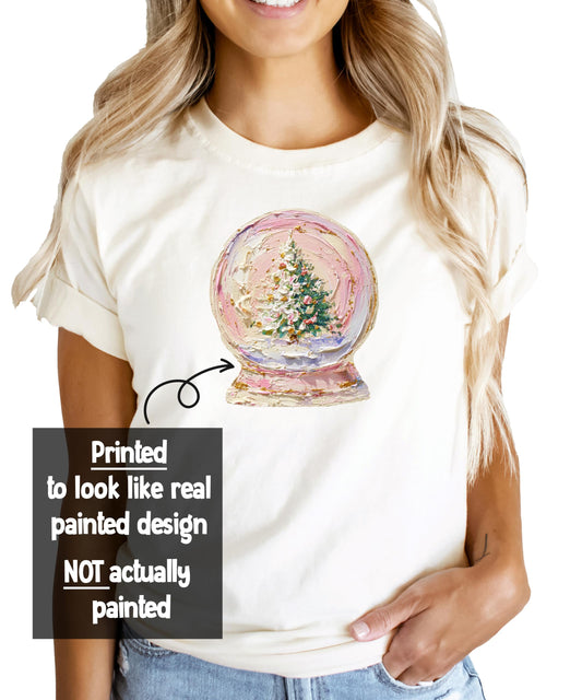 Ink Printed Image NOT a Painted Design - Faux Painted Christmas Tree Snow Globe Shirt for Women, Teens & Kids