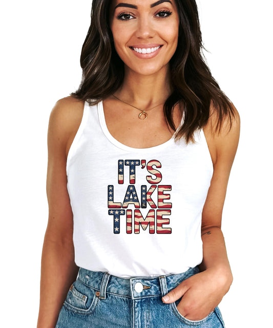 Olive Loves Apple It's Lake Time Tank Top for Women & Teens American Flag Tank Top