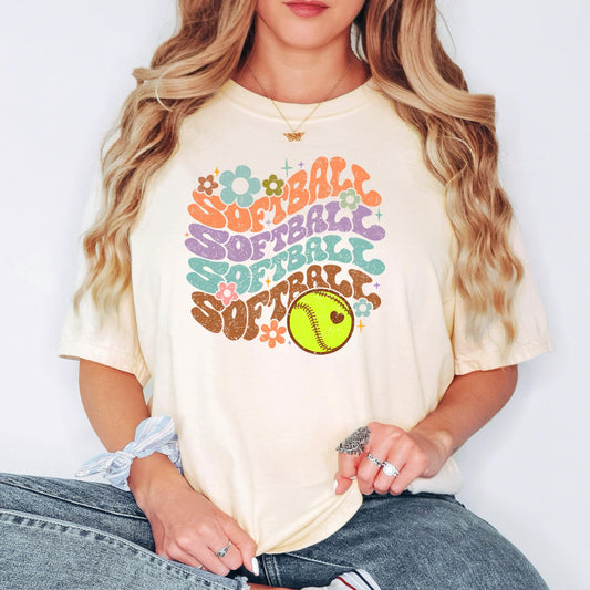 Groovy Softball School Spirit Shirt for Game Day Apparel for Adults and Kids