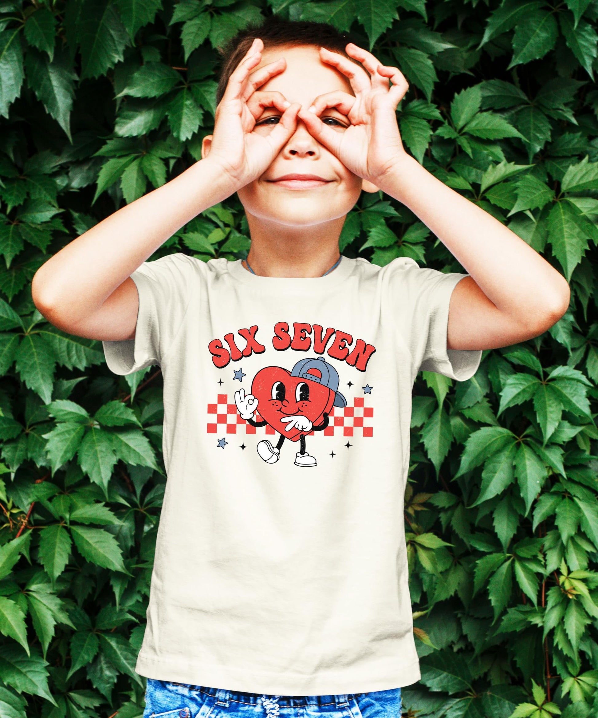 Flat lay of kids unisex Valentine's heart shirt showing full graphic print detail