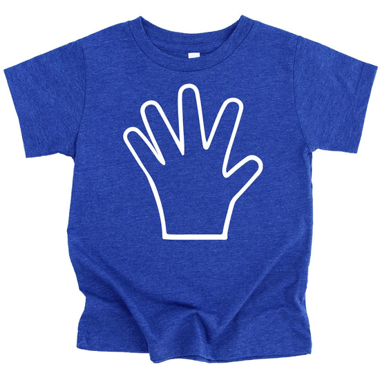5th birthday hand shirt for boys and girls in granite heather color