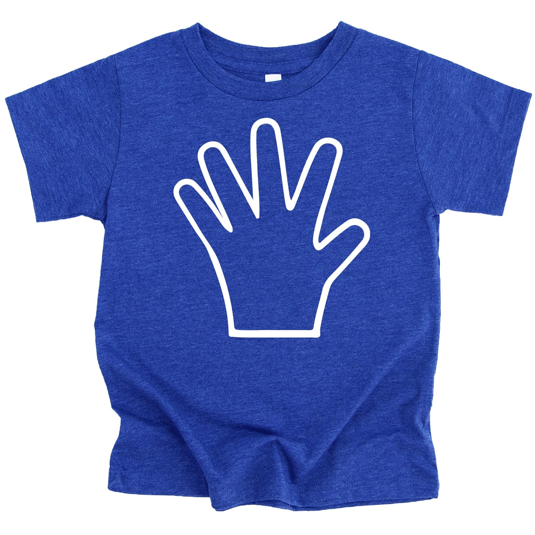 5th birthday hand shirt for boys and girls in granite heather color