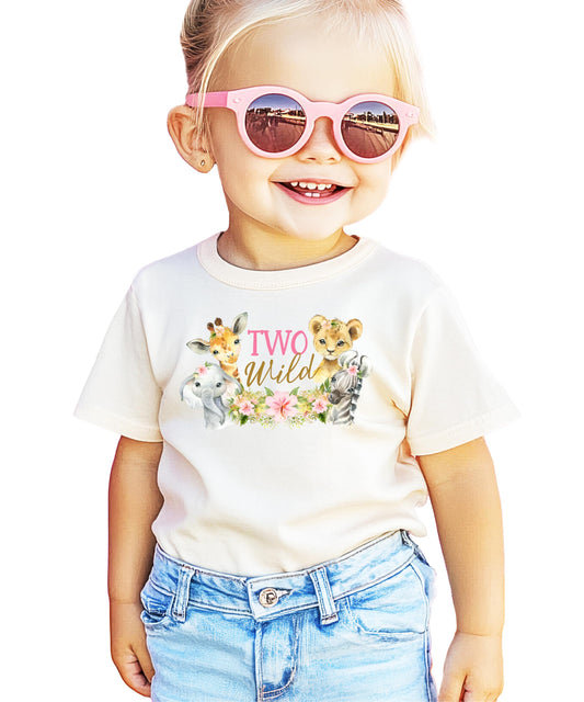 Two Wild Birthday Shirt for Girls - Safari Animals 2nd Birthday Tee