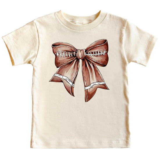 Girls toddler natural football bow graphic tee with cute bow and football design for fall football season