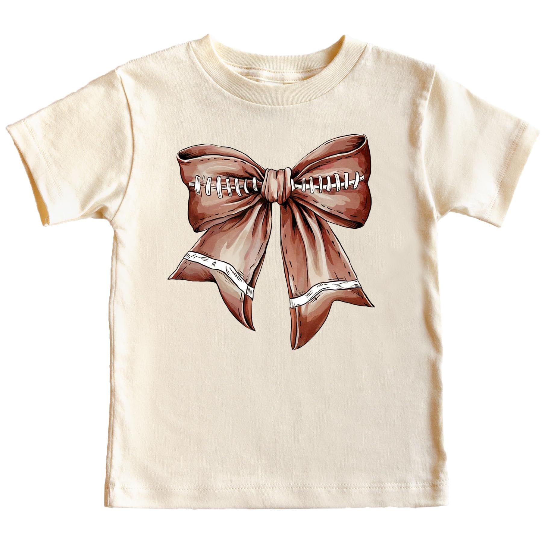 Girls toddler natural football bow graphic tee with cute bow and football design for fall football season