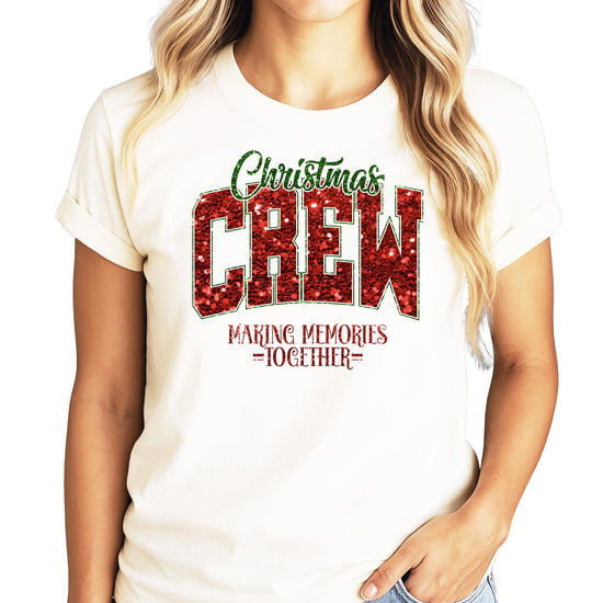 Side or back view of Christmas Crew Making Memories Together natural graphic tee