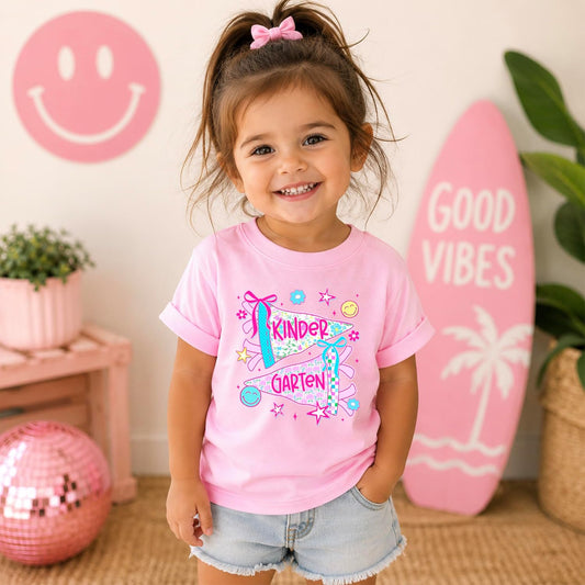 Kindergarten Shirt for Girls Floral Pennant Back to School Tee