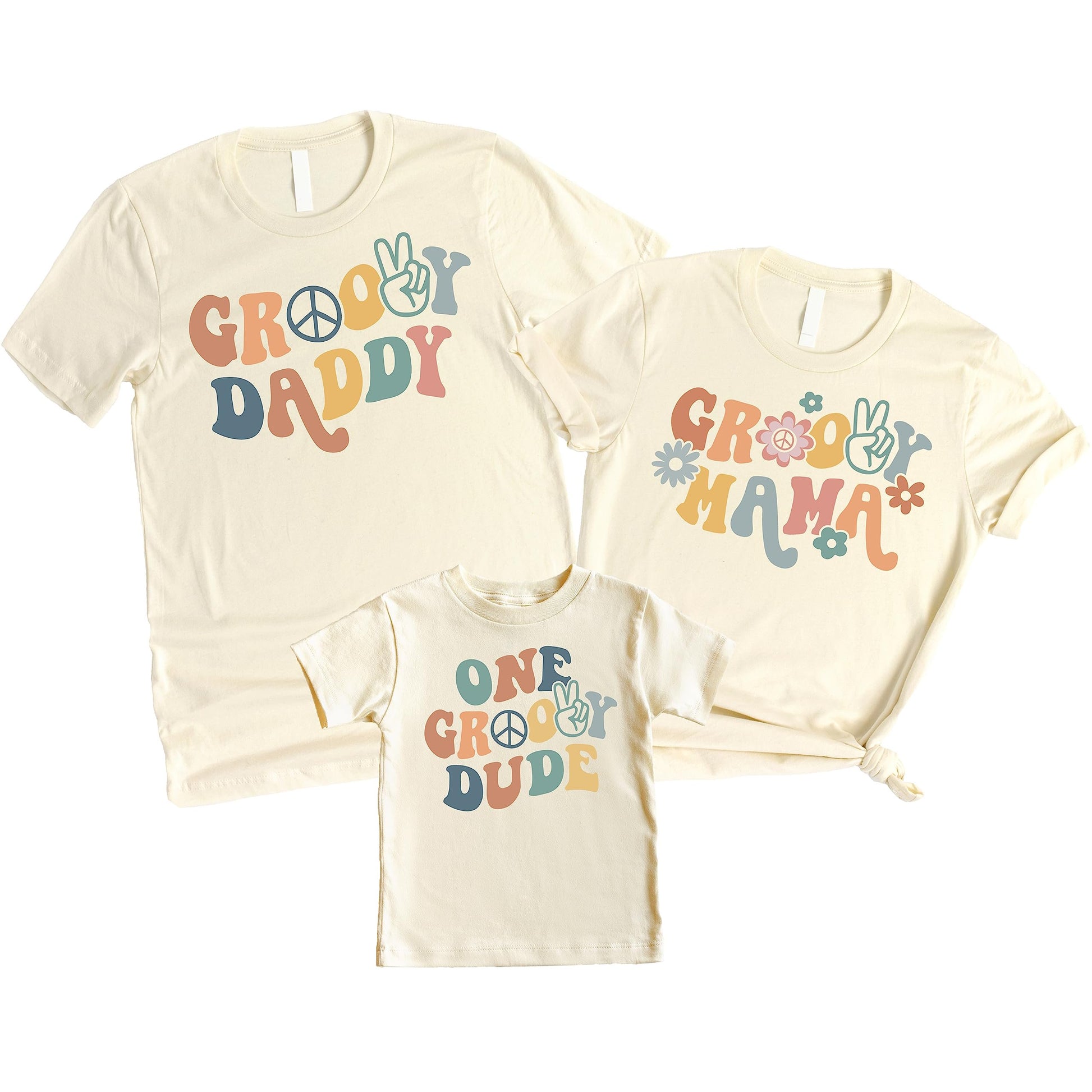 Groovy Dad retro-style birthday graphic tee in natural color, adult size