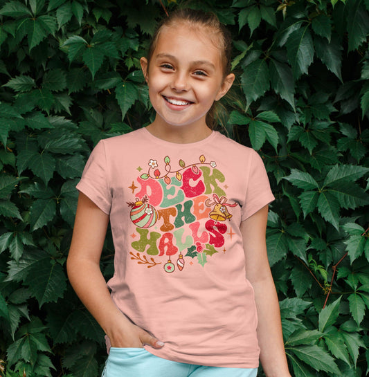 Deck the Halls Ornament Groovy Kids and Adult Matching Christmas T-Shirts for Matching Family Fun Outfits