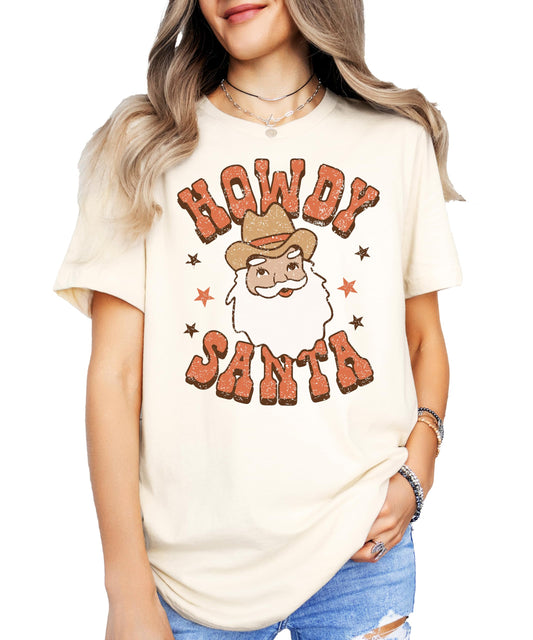 Howdy Santa Fun Cowboy Christmas T-Shirts for Matching Family Fun Outfits