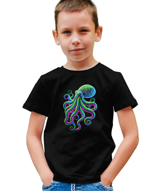 Trendy Octopus T-Shirt for Men and Youth Boys Colorful Neon Ocean Animal Graphic Tee Dark Gray Heather Shirt Adult Large