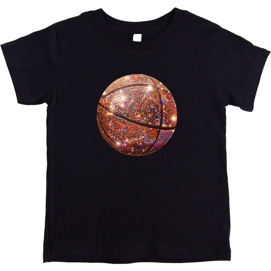 Pink basketball shirt for girls with sparkly glitter-style print, front view