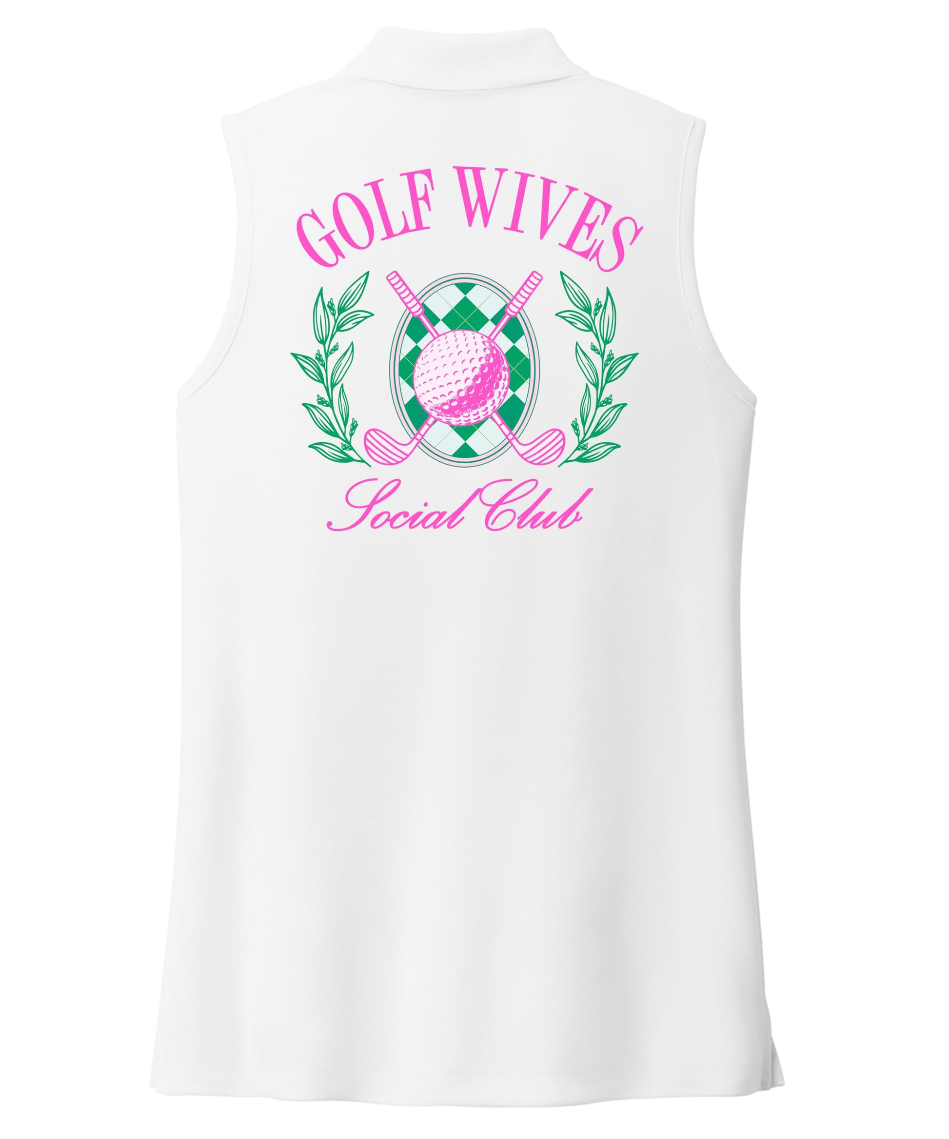 Woman modeling Golf Wives Social Club polo at golf course, preppy golf wife outfit