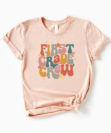 Olive Loves Apple First Grade Crew Shirt for Girls Colorful Retro Back to School Graphic T-Shirt for Kids