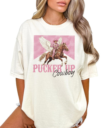 Pucker Up Cowboy Shirt for Women and Teens Funny Valentine's Day Tee for Country Girl Ivory Shirt Adult X-Large