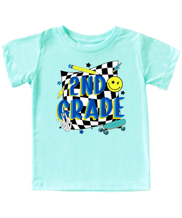 Retro 2nd Grade Shirt for Boys First Day of School Skateboard T-Shirt for Kids Chill Shirt Youth Small