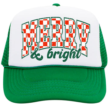 Vintage Merry and Bright Check Trucker Hat Retro Unisex Christmas Hat