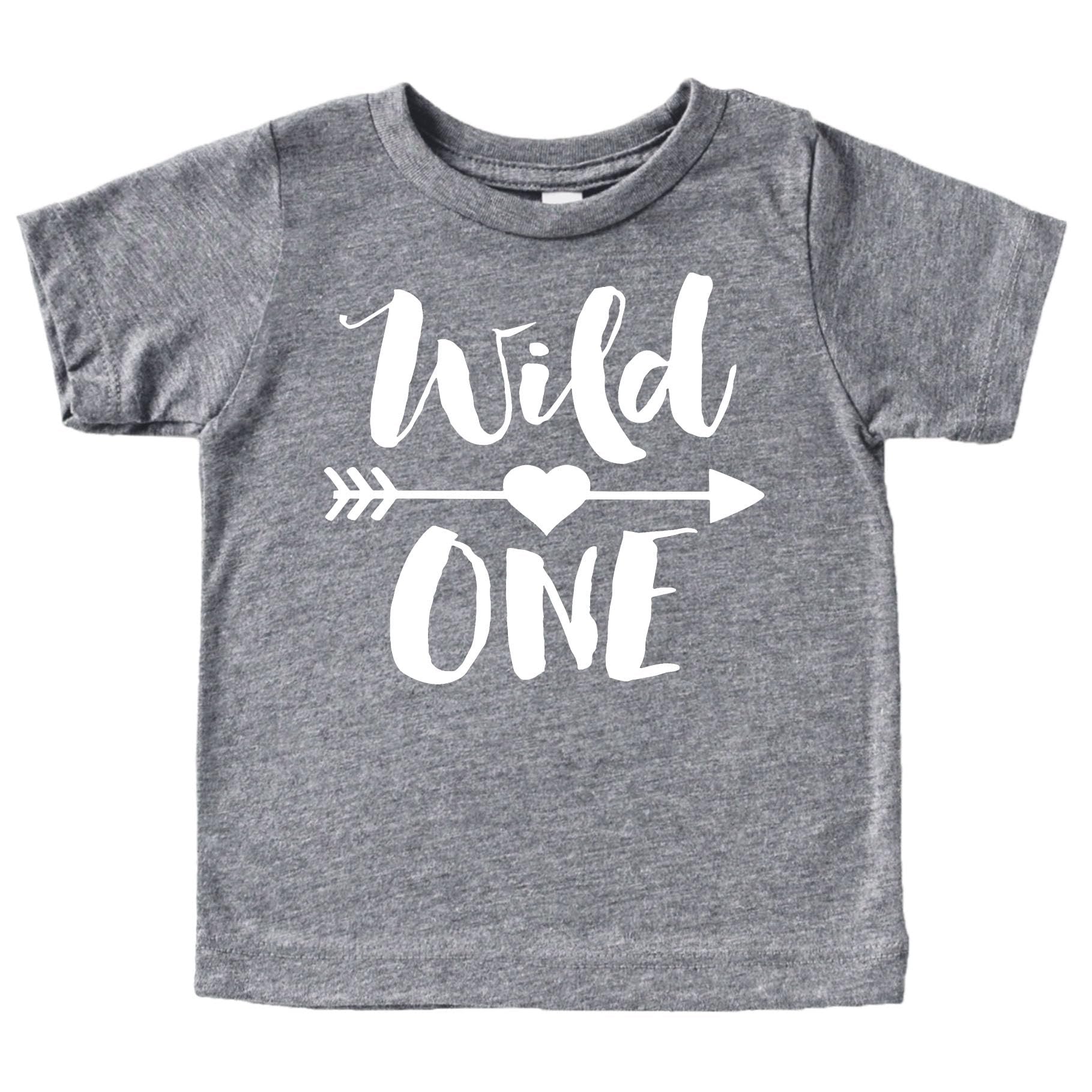Wild One graphic tee in granite heather with boho arrow design for baby girls