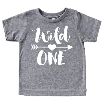Wild One graphic tee in granite heather with boho arrow design for baby girls